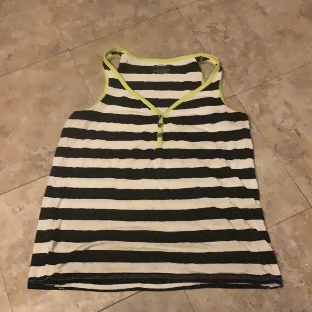 Black and white striped tank top with neon yellow perimeter